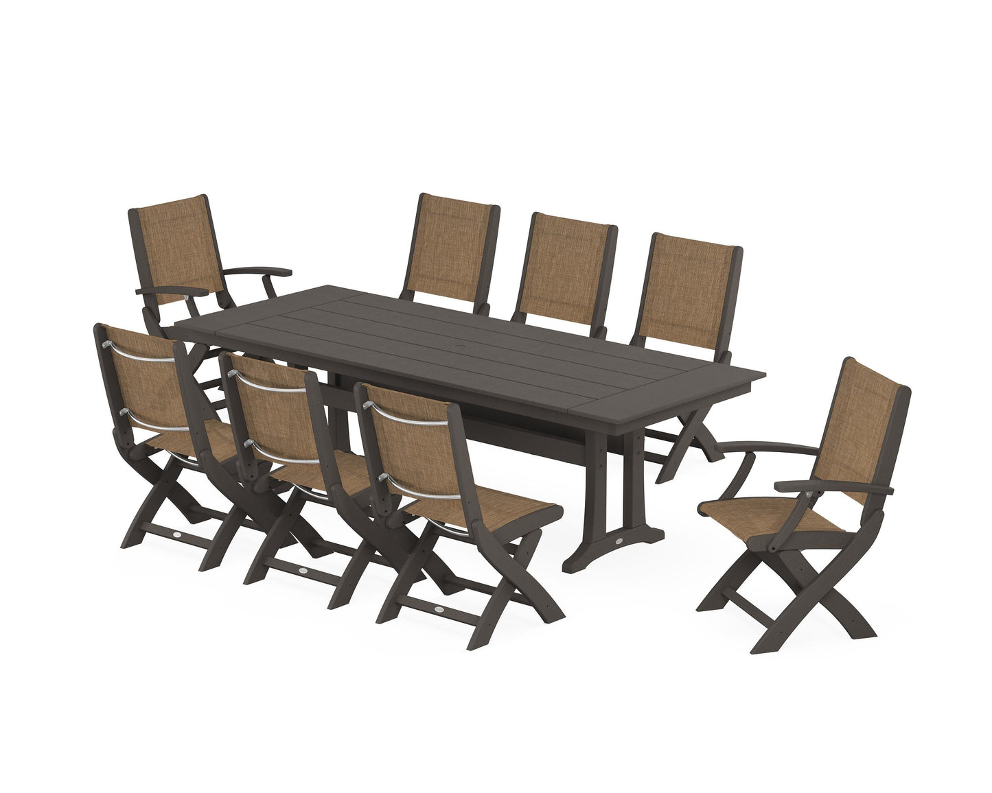 Coastal 9-Piece Folding Dining Chair Farmhouse Dining Set with Trestle Legs