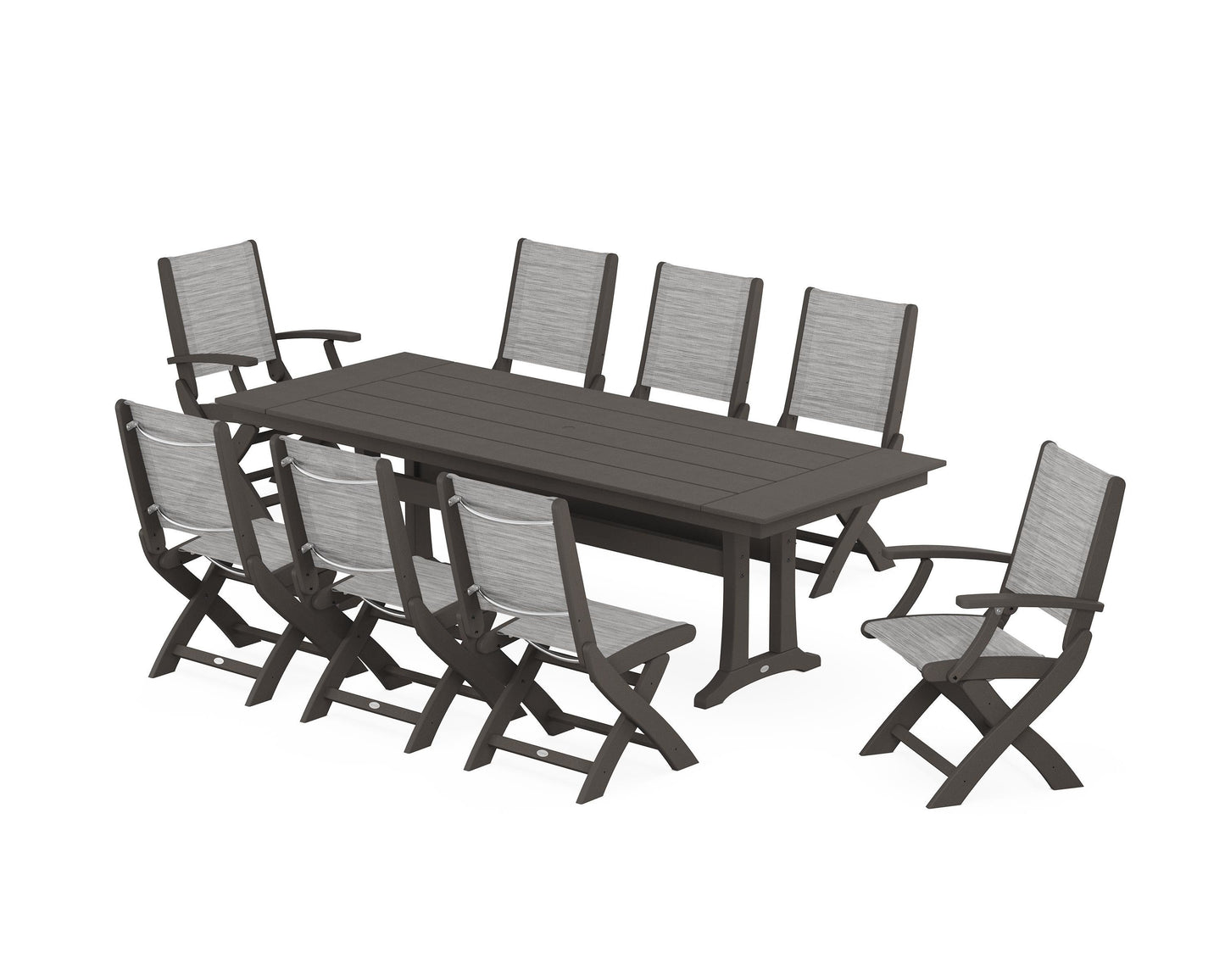 Coastal 9-Piece Folding Dining Chair Farmhouse Dining Set with Trestle Legs