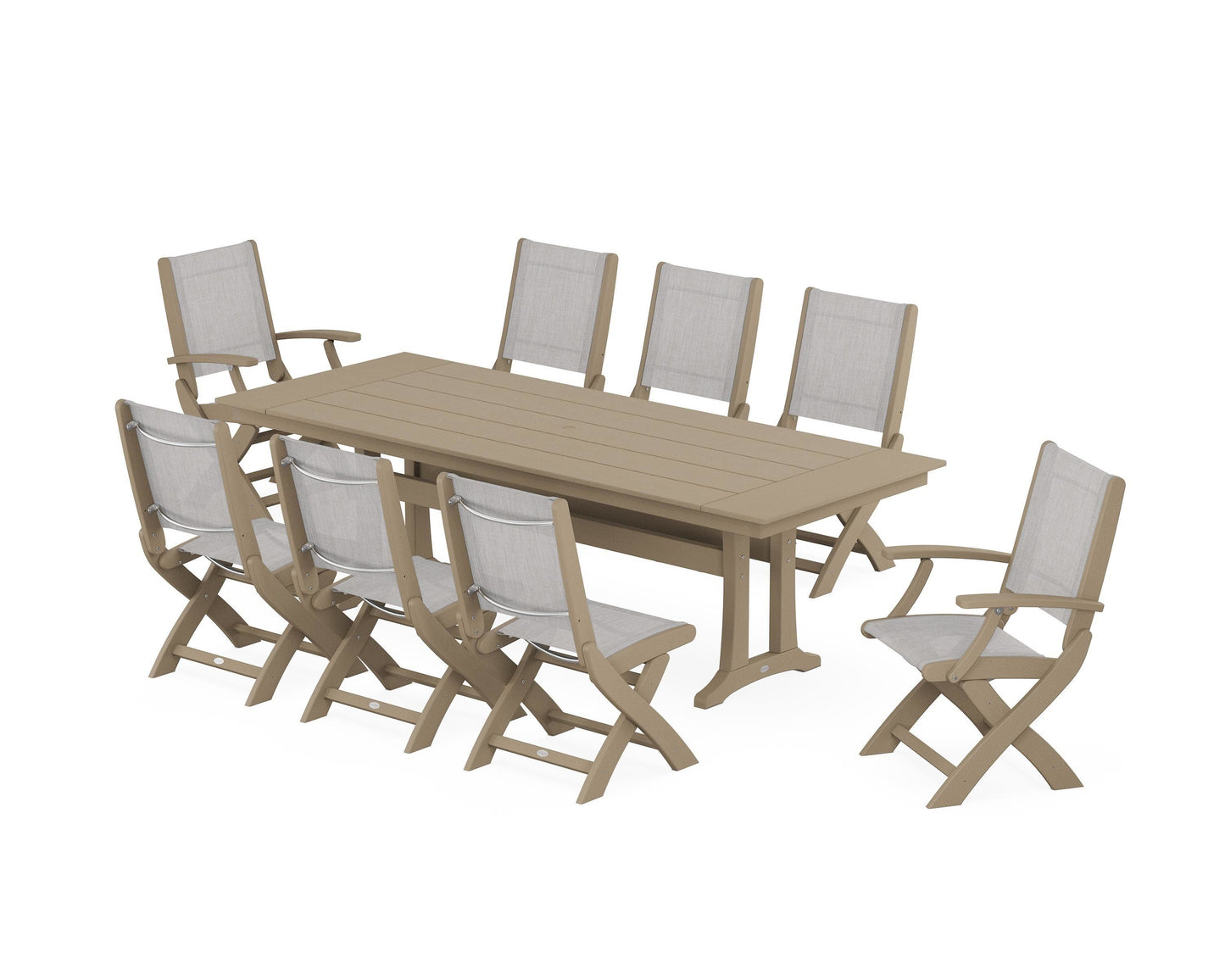 Coastal 9-Piece Folding Dining Chair Farmhouse Dining Set with Trestle Legs