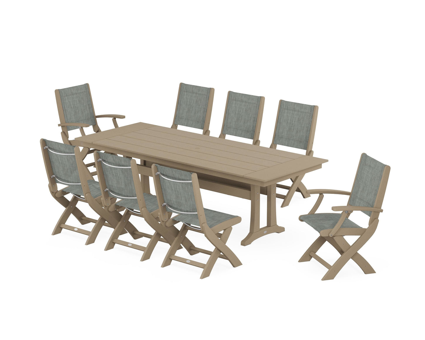 Coastal 9-Piece Folding Dining Chair Farmhouse Dining Set with Trestle Legs