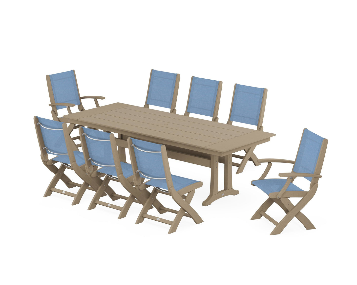 Coastal 9-Piece Folding Dining Chair Farmhouse Dining Set with Trestle Legs