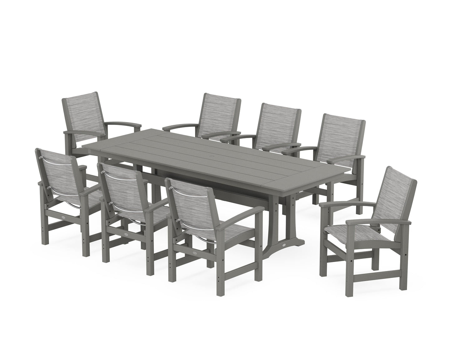 Coastal 9-Piece Farmhouse Dining Set with Trestle Legs