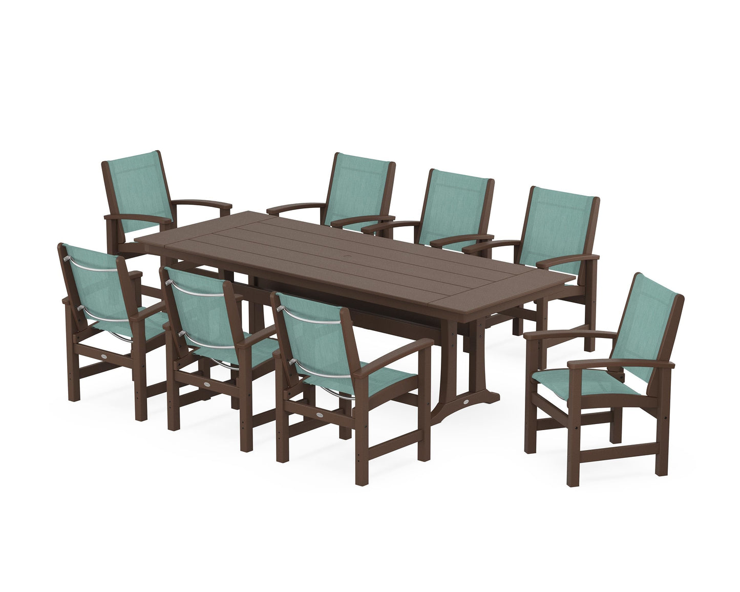 Coastal 9-Piece Farmhouse Dining Set with Trestle Legs