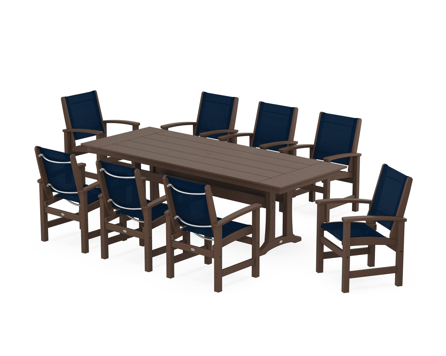 Coastal 9-Piece Farmhouse Dining Set with Trestle Legs