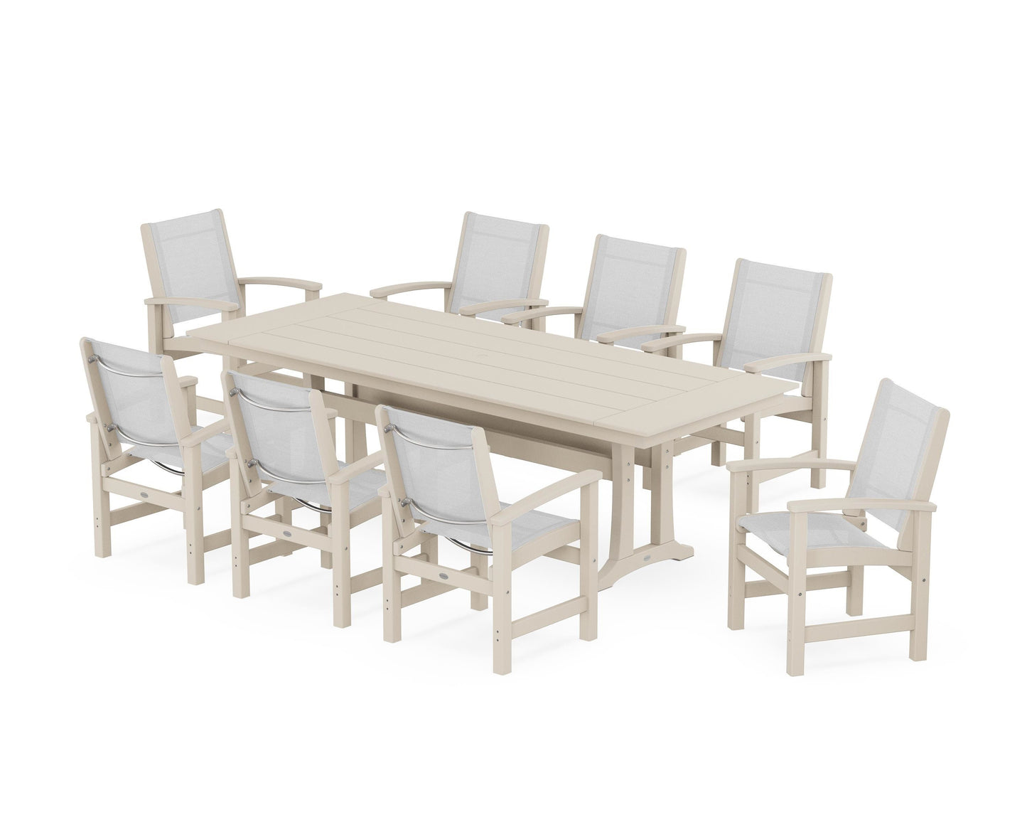 Coastal 9-Piece Farmhouse Dining Set with Trestle Legs