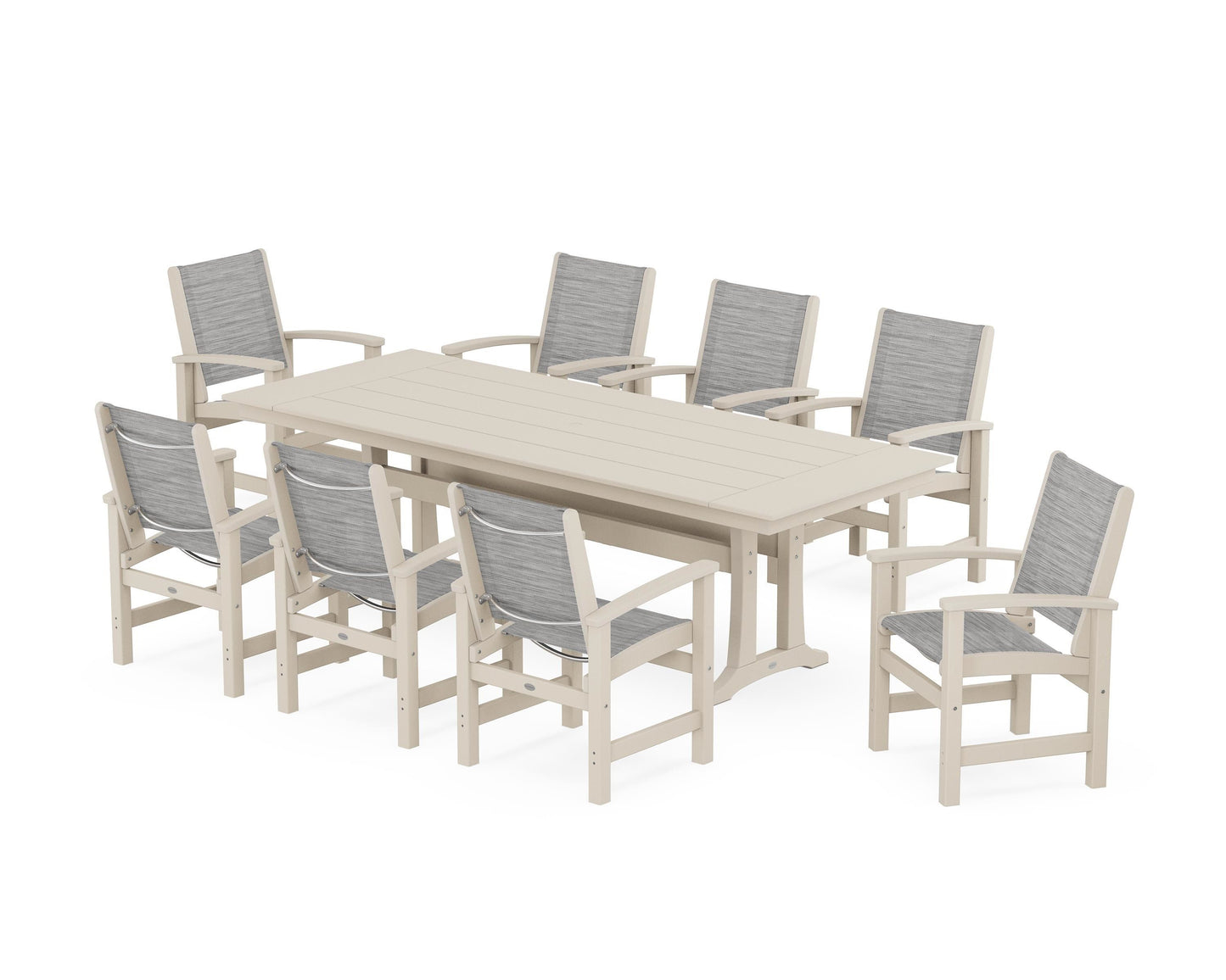 Coastal 9-Piece Farmhouse Dining Set with Trestle Legs