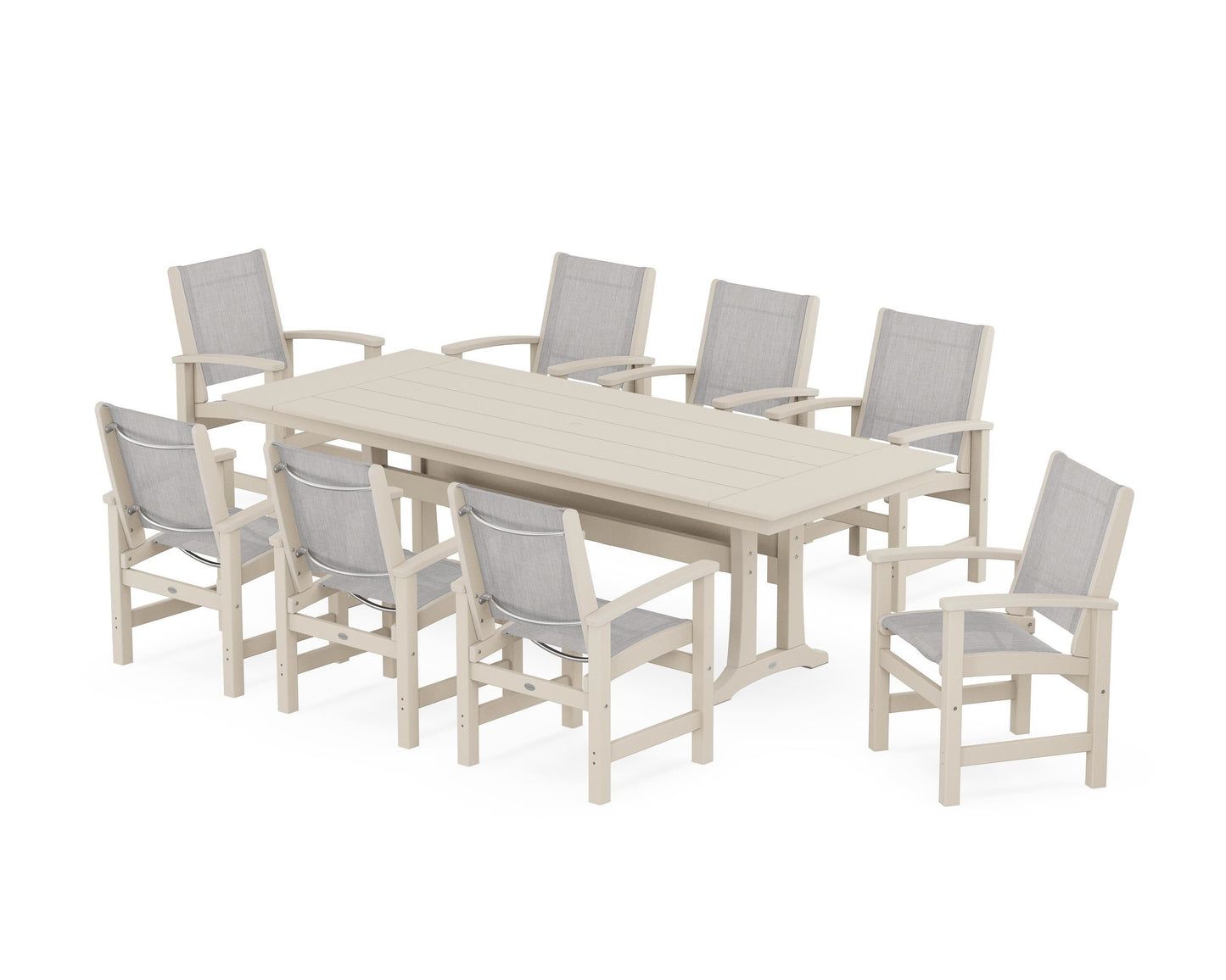 Coastal 9-Piece Farmhouse Dining Set with Trestle Legs