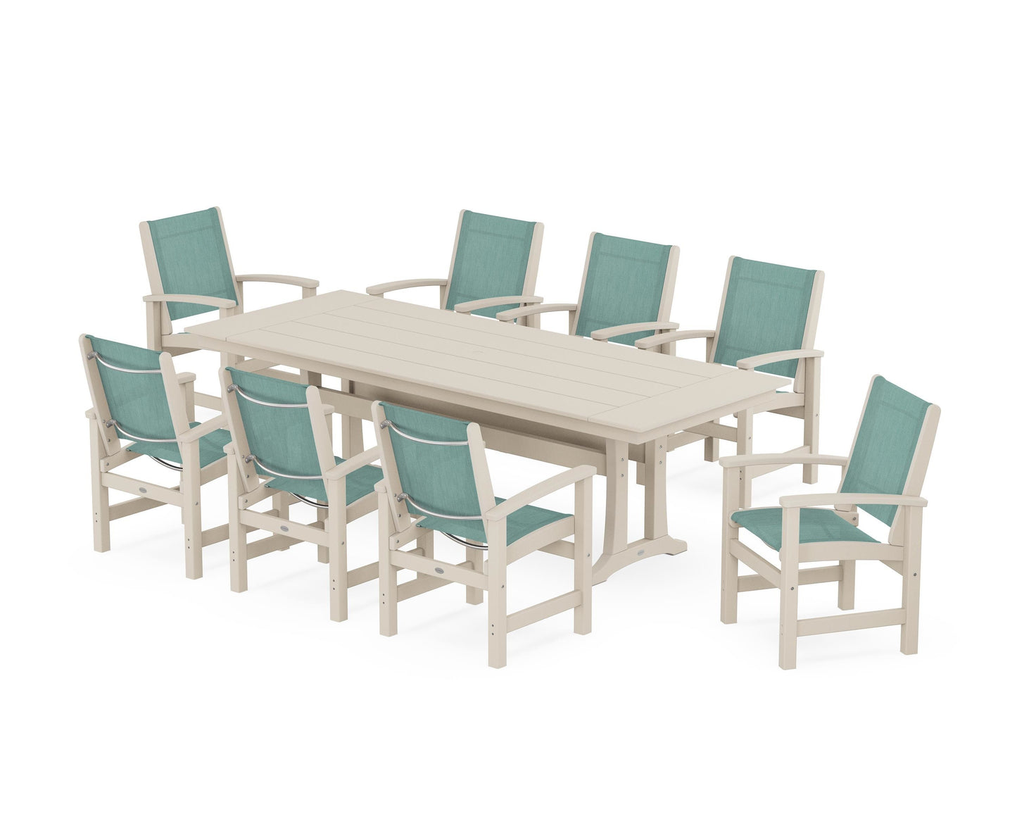 Coastal 9-Piece Farmhouse Dining Set with Trestle Legs