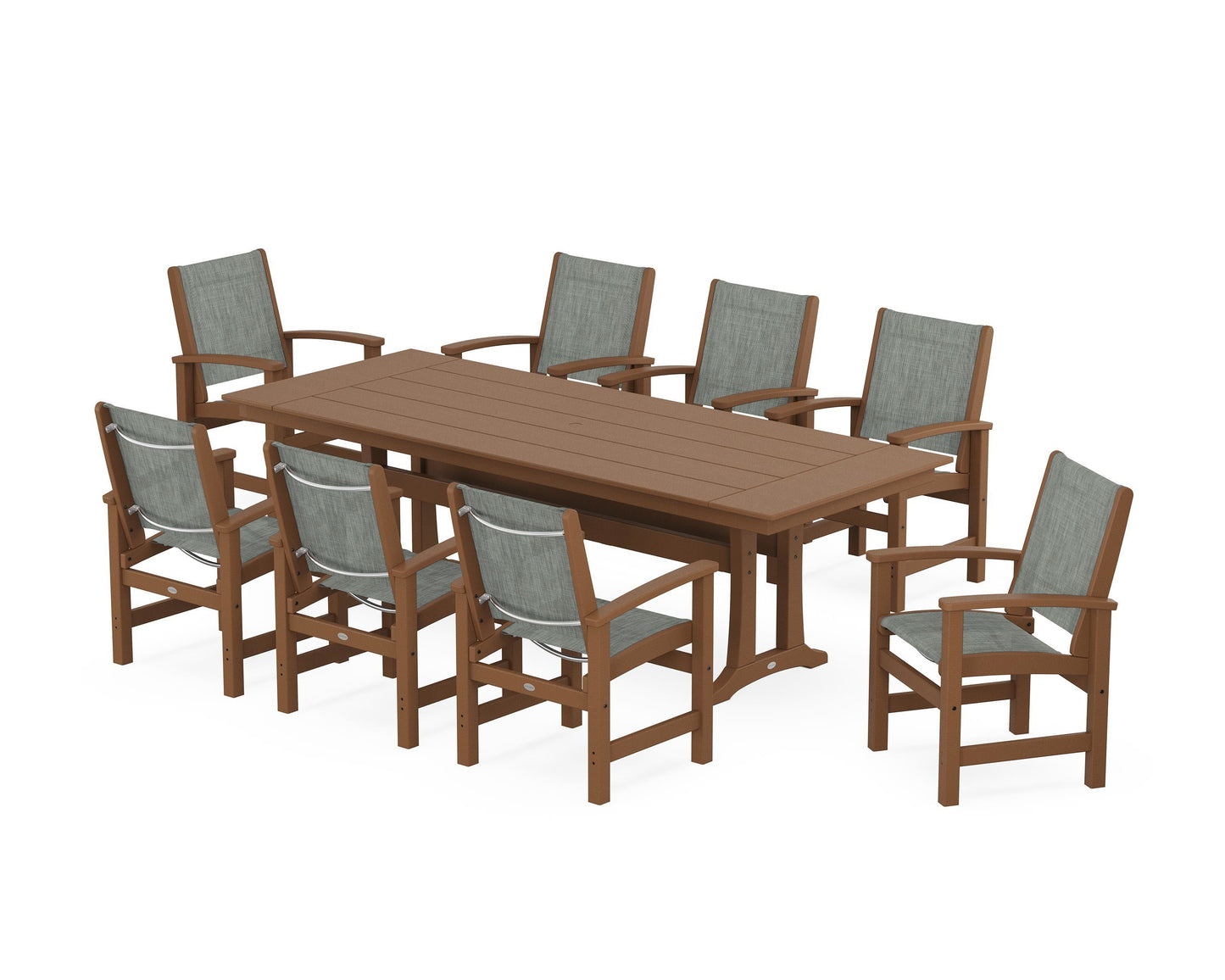 Coastal 9-Piece Farmhouse Dining Set with Trestle Legs