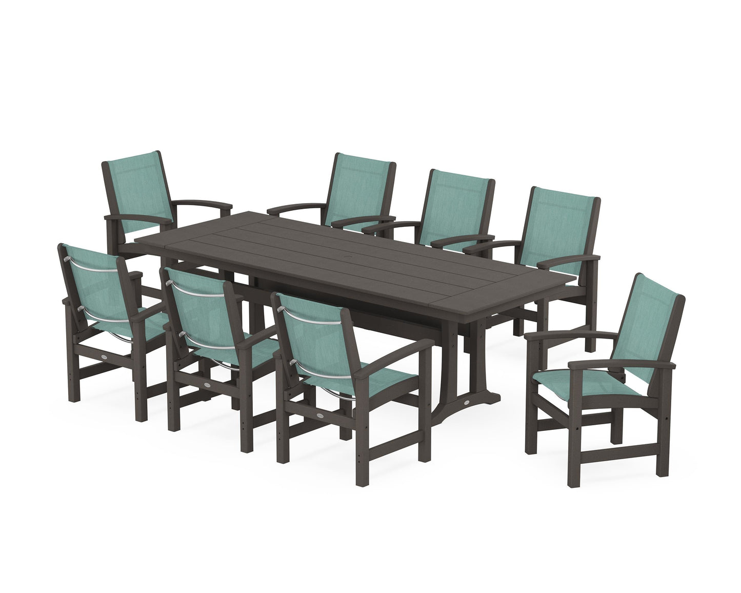 Coastal 9-Piece Farmhouse Dining Set with Trestle Legs