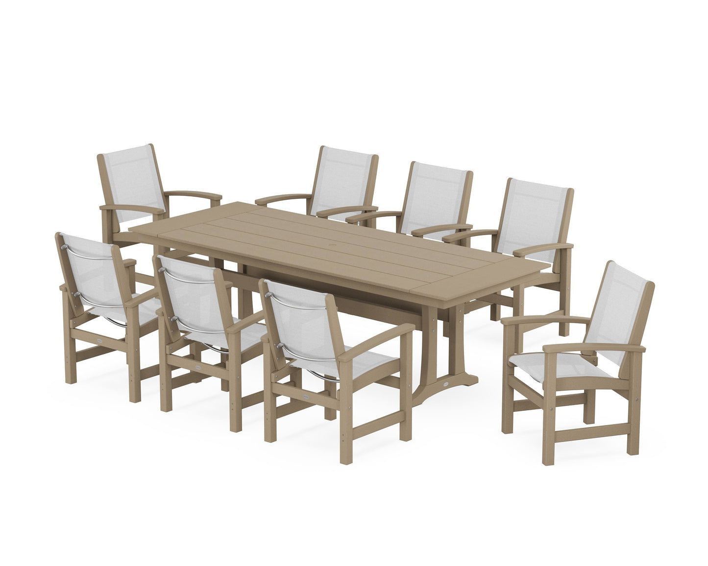 Coastal 9-Piece Farmhouse Dining Set with Trestle Legs