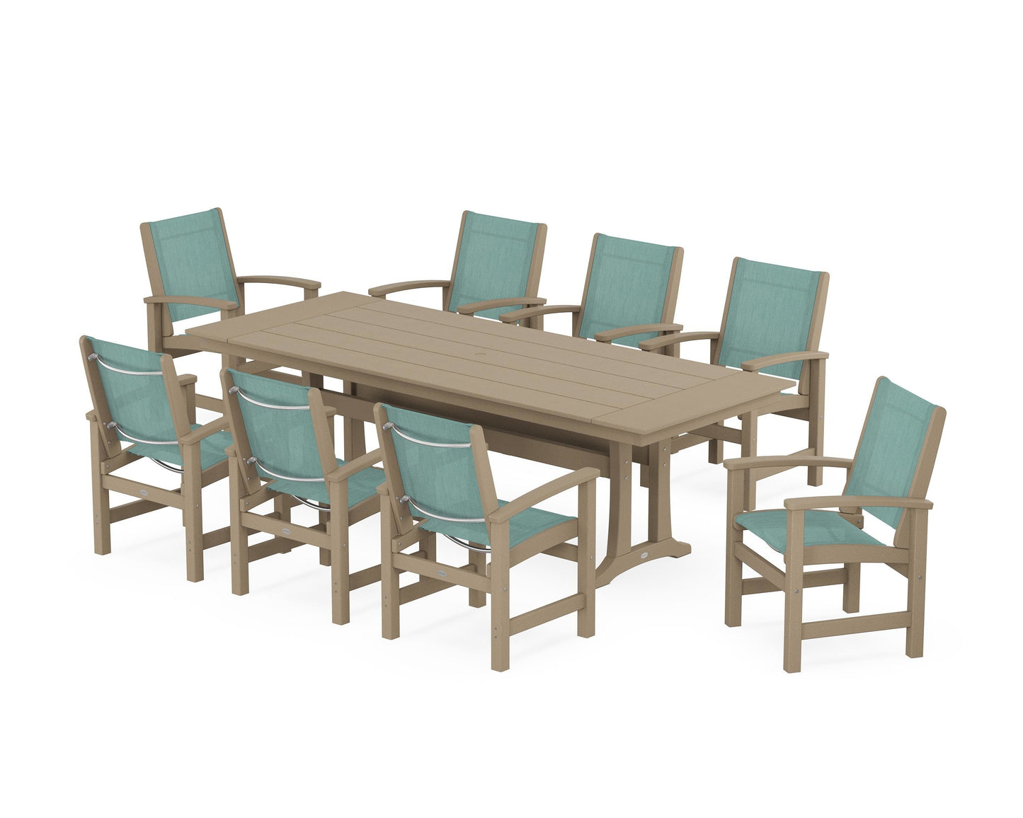 Coastal 9-Piece Farmhouse Dining Set with Trestle Legs