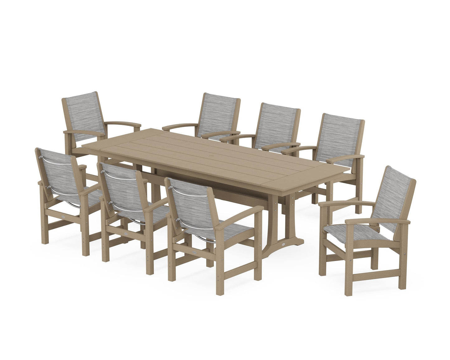 Coastal 9-Piece Farmhouse Dining Set with Trestle Legs