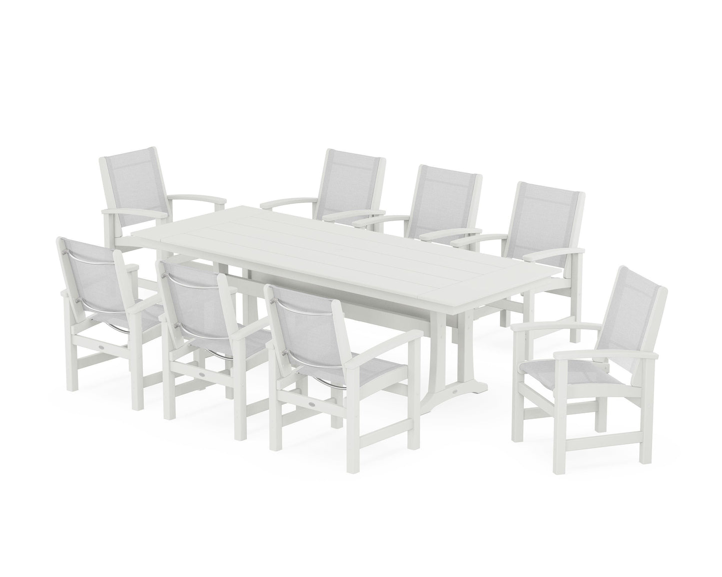 Coastal 9-Piece Farmhouse Dining Set with Trestle Legs