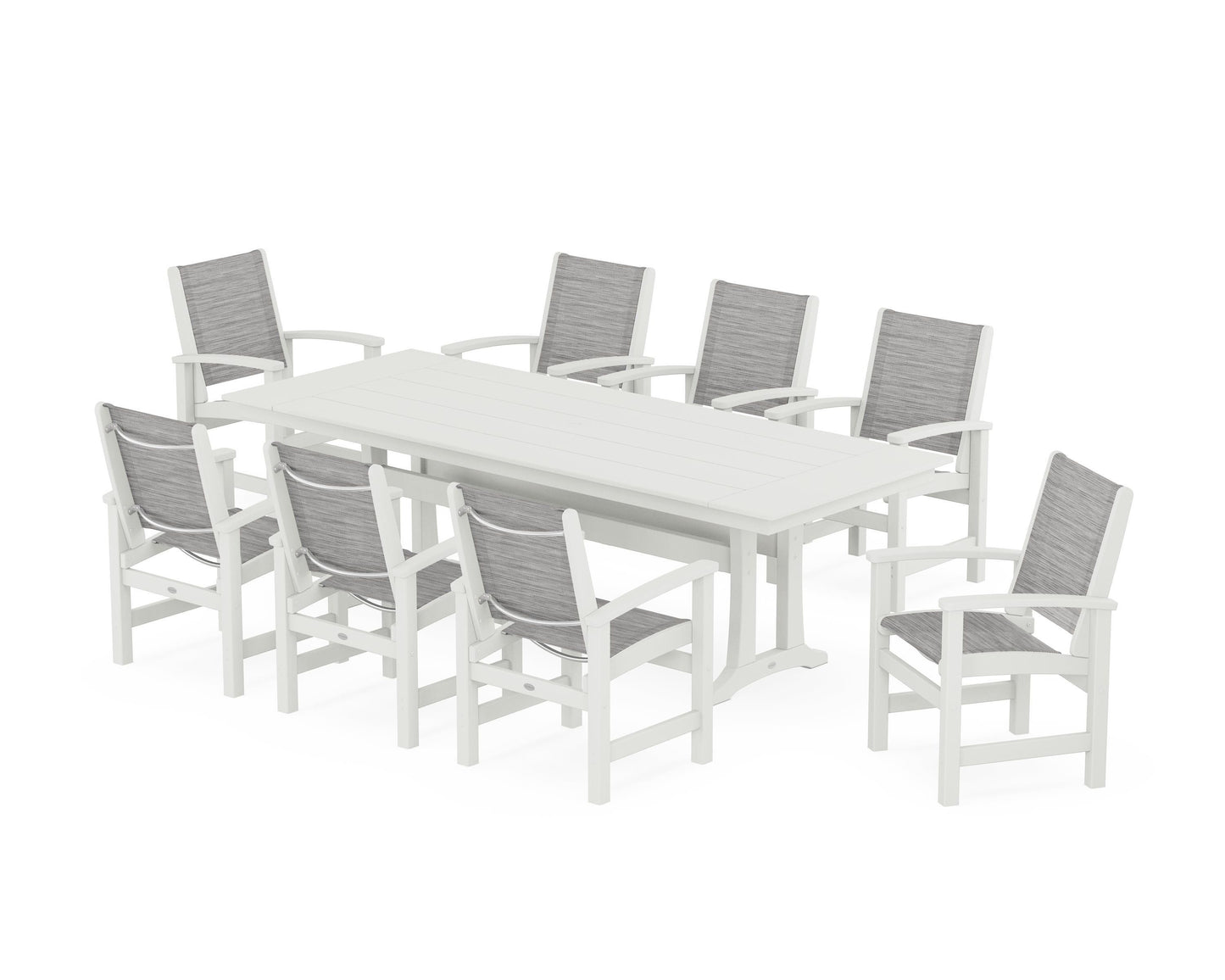 Coastal 9-Piece Farmhouse Dining Set with Trestle Legs