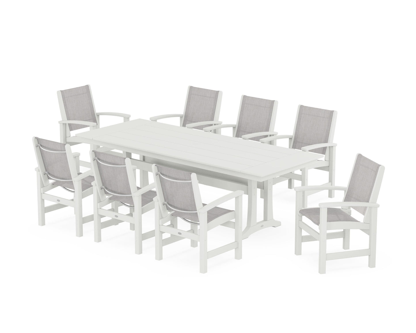 Coastal 9-Piece Farmhouse Dining Set with Trestle Legs