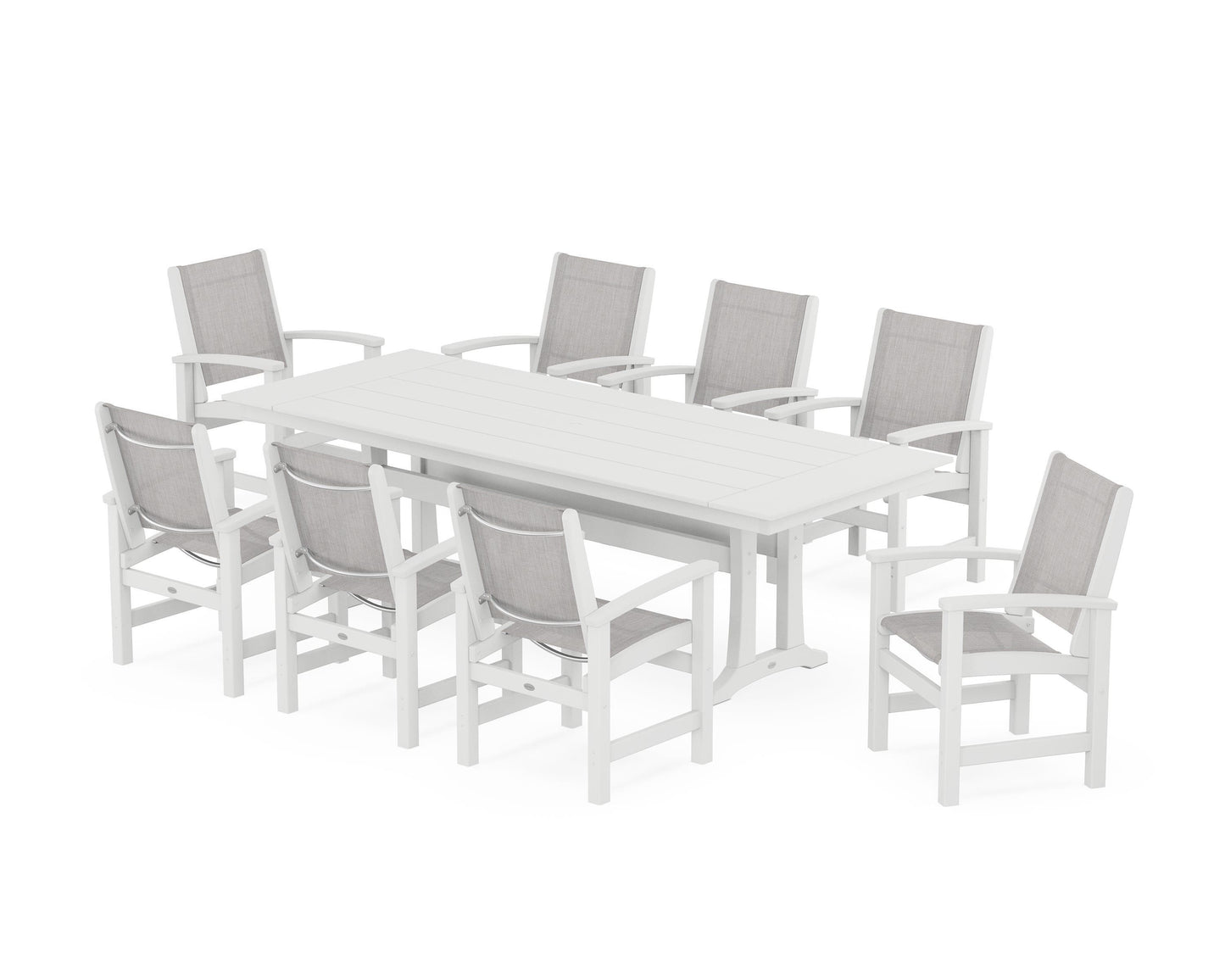 Coastal 9-Piece Farmhouse Dining Set with Trestle Legs