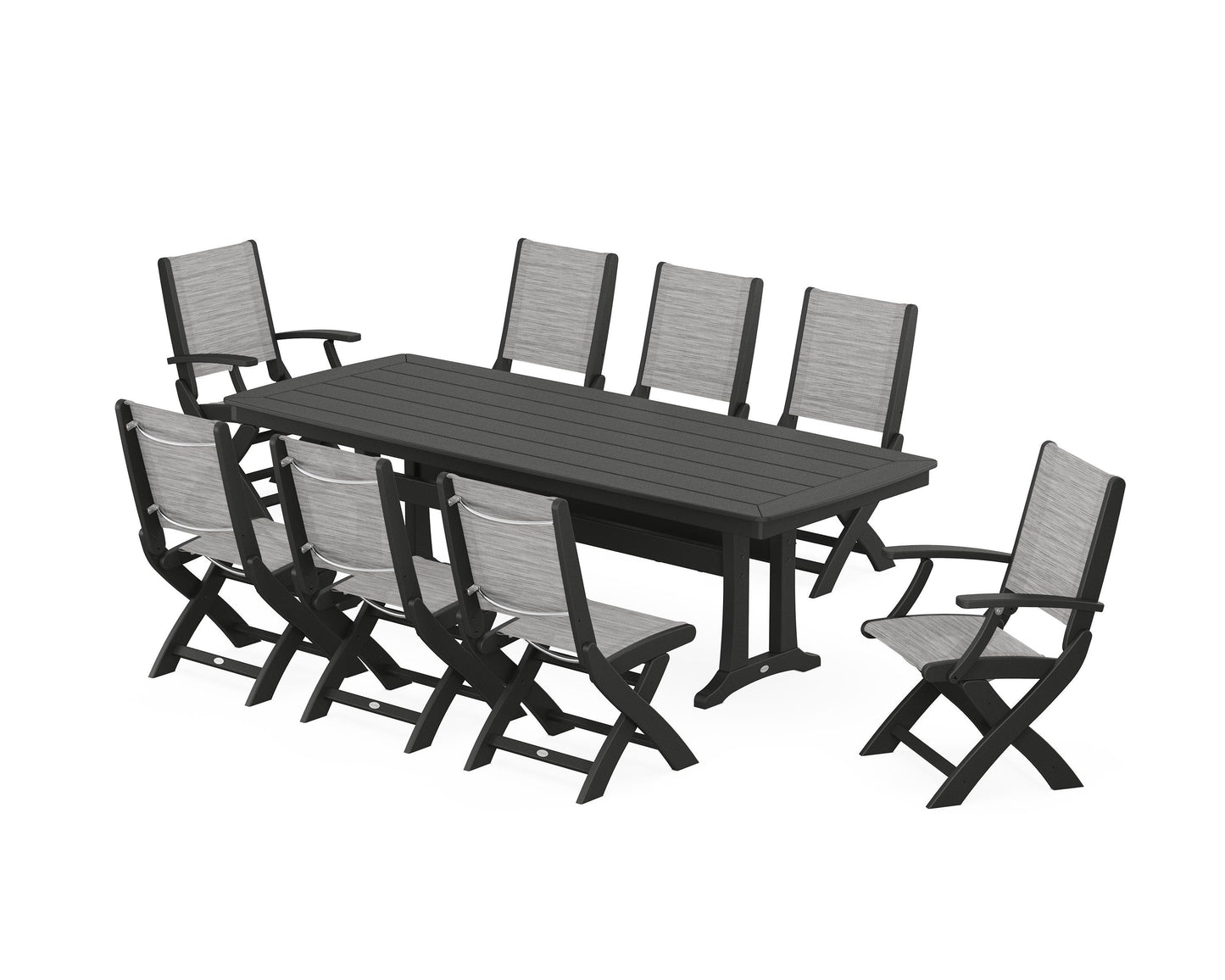 Coastal Folding 9-Piece Dining Set with Trestle Legs