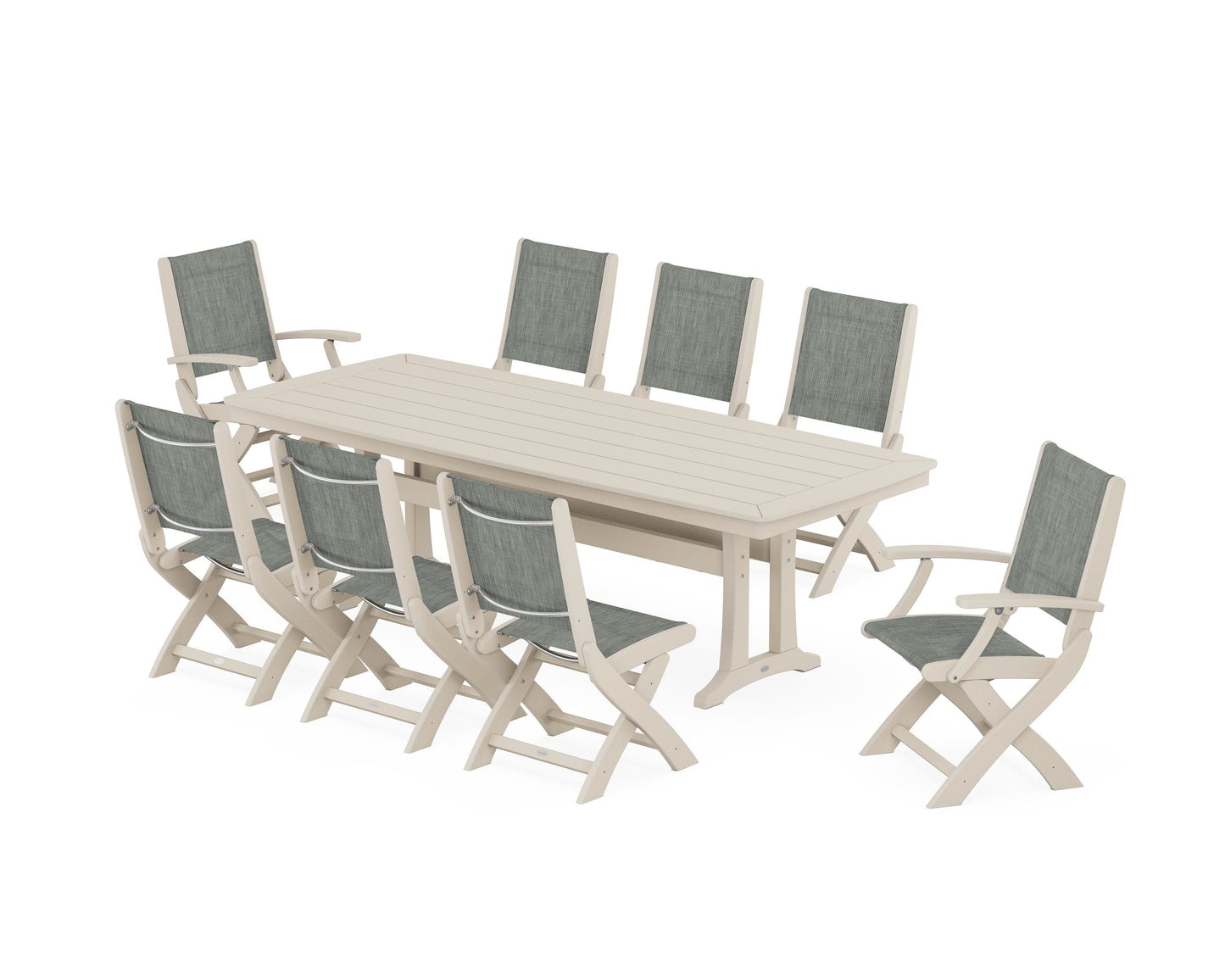 Coastal Folding 9-Piece Dining Set with Trestle Legs