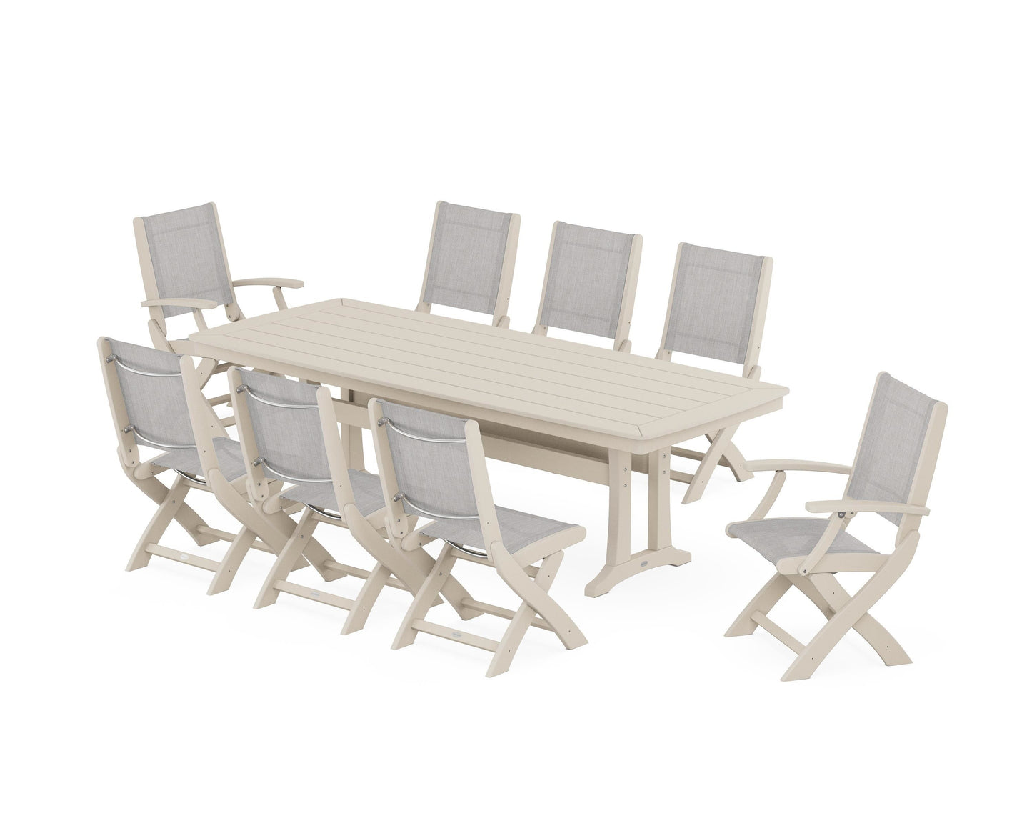 Coastal Folding 9-Piece Dining Set with Trestle Legs