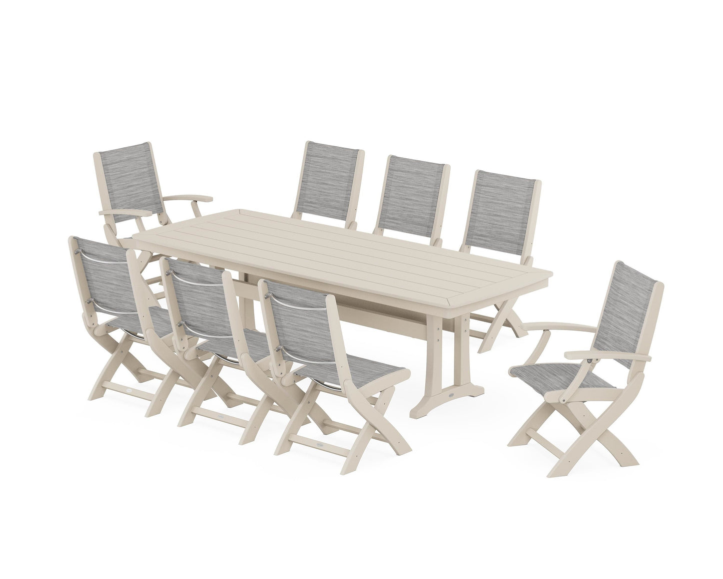 Coastal Folding 9-Piece Dining Set with Trestle Legs