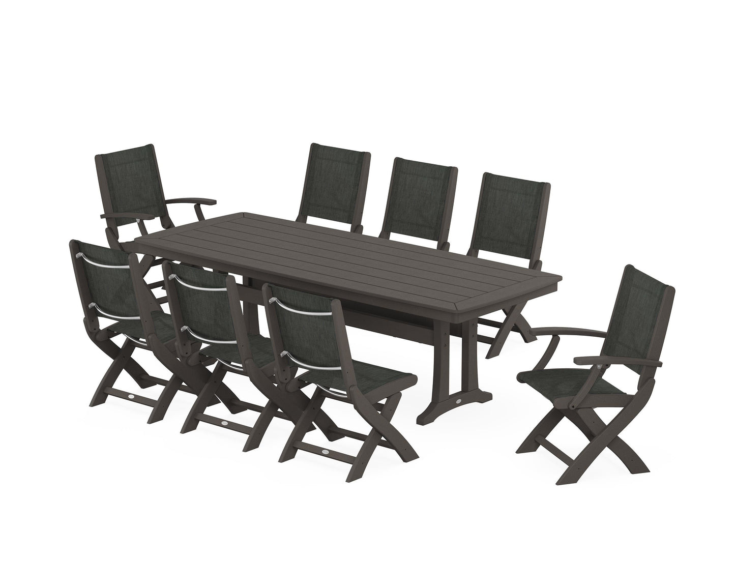 Coastal Folding 9-Piece Dining Set with Trestle Legs