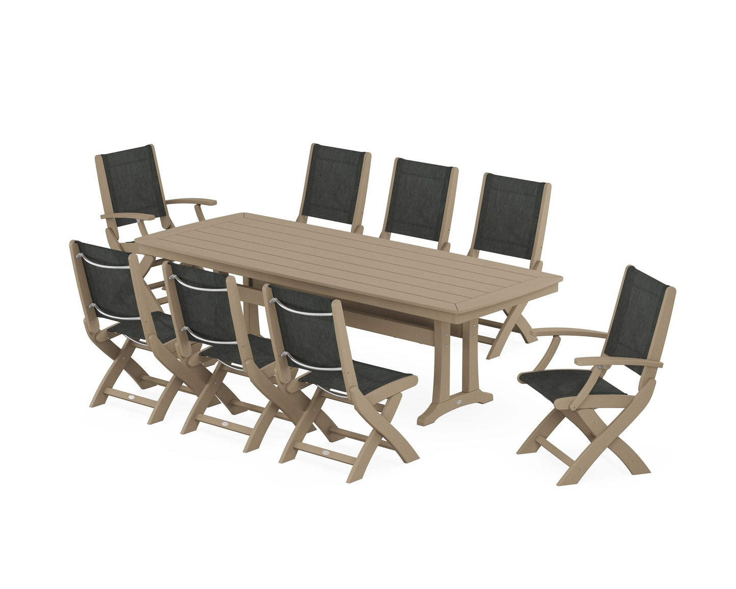 Coastal Folding 9-Piece Dining Set with Trestle Legs