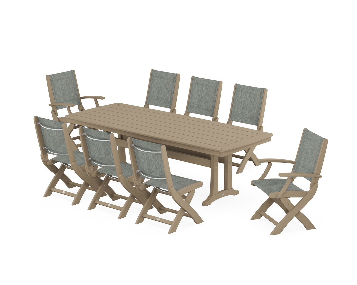 Coastal Folding 9-Piece Dining Set with Trestle Legs