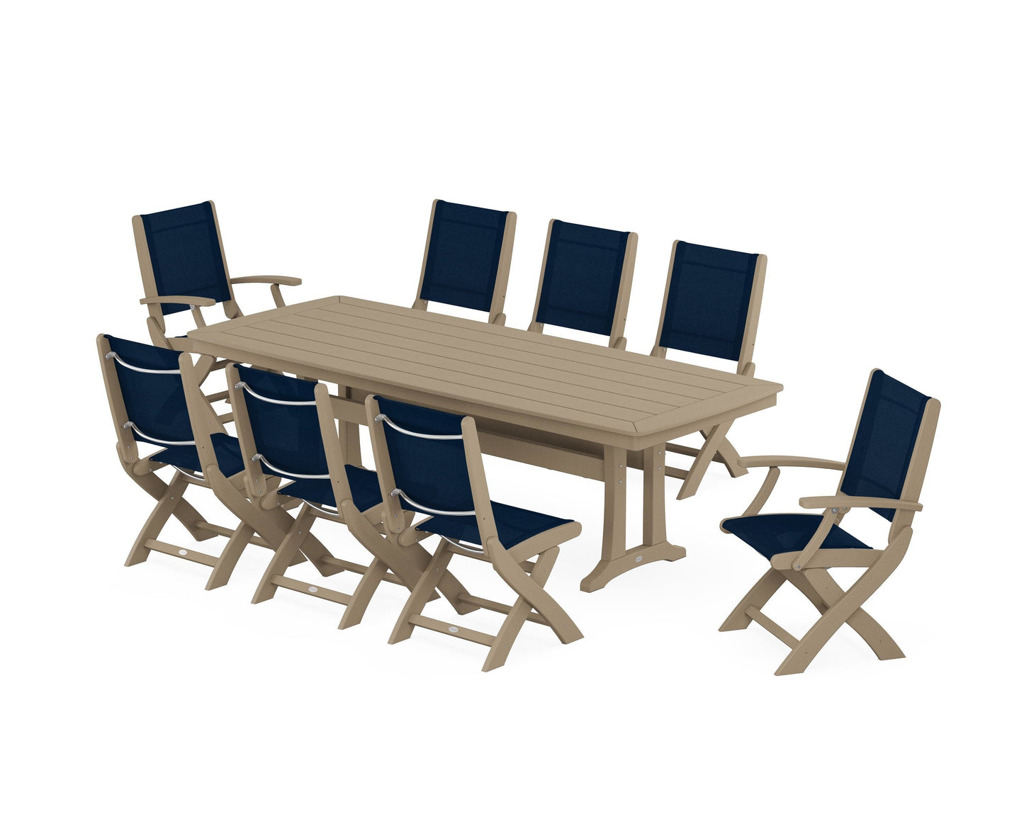 Coastal Folding 9-Piece Dining Set with Trestle Legs