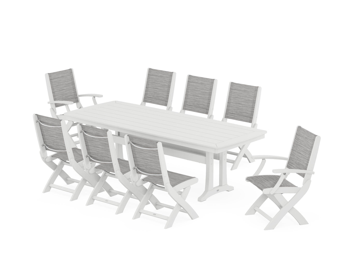 Coastal Folding 9-Piece Dining Set with Trestle Legs