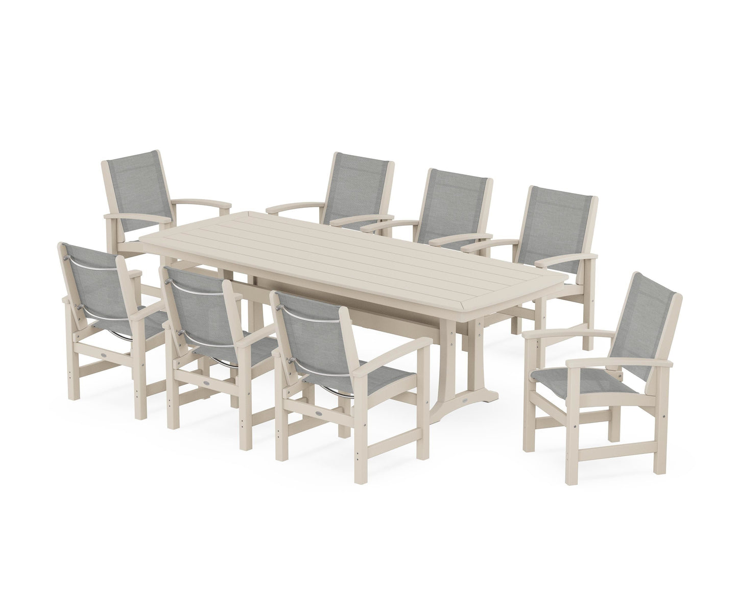 Coastal 9-Piece Dining Set with Trestle Legs