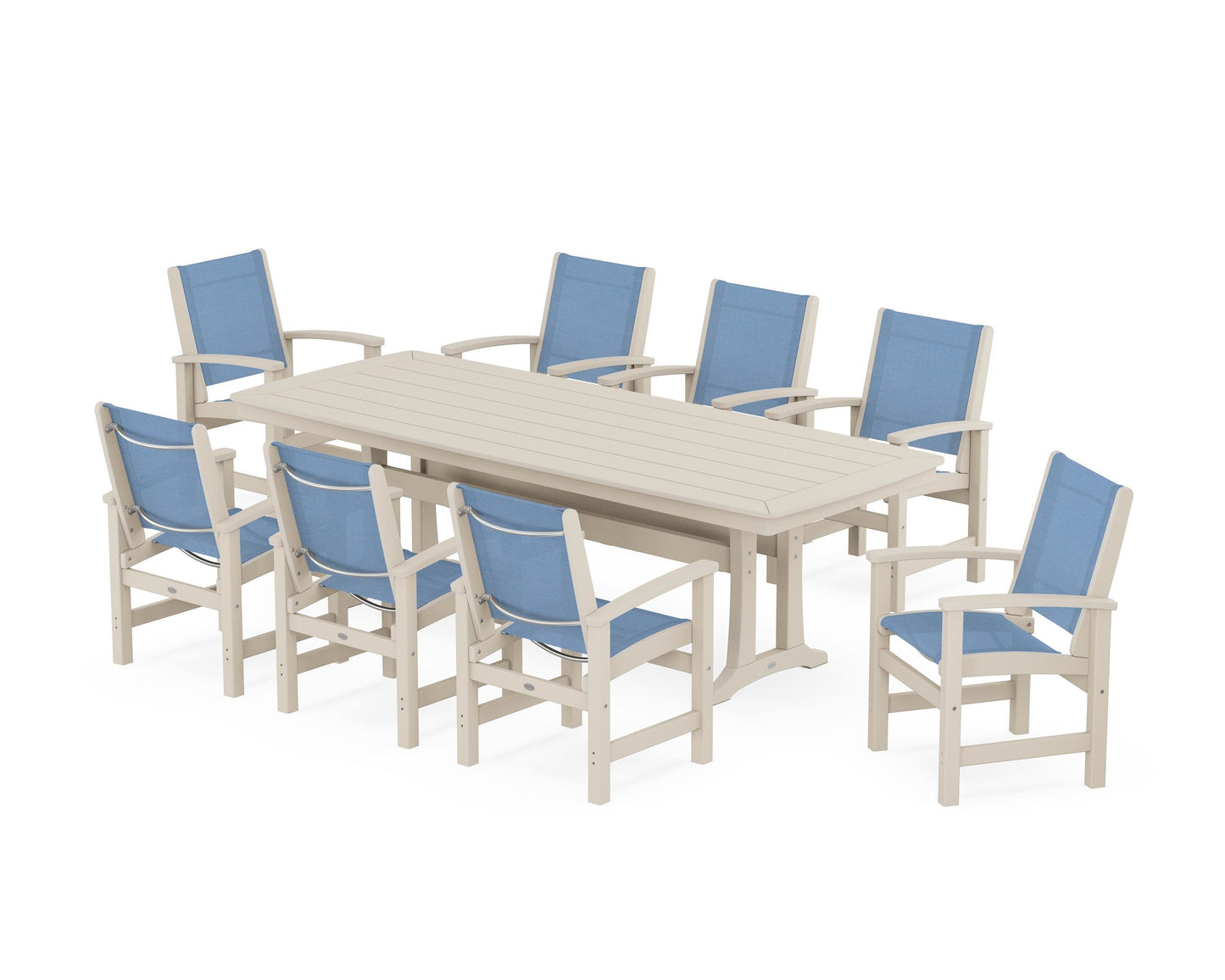 Coastal 9-Piece Dining Set with Trestle Legs