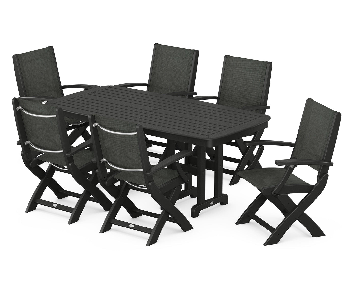 Coastal Folding Arm Chair 7-Piece Dining Set