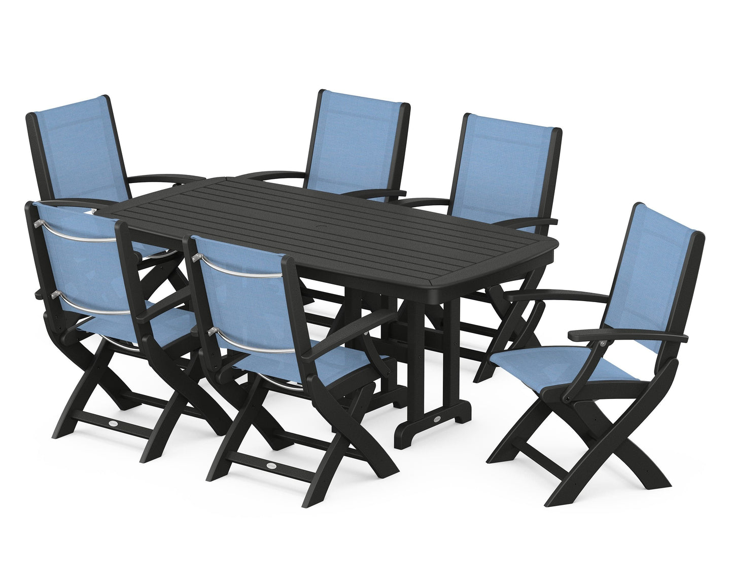 Coastal Folding Arm Chair 7-Piece Dining Set