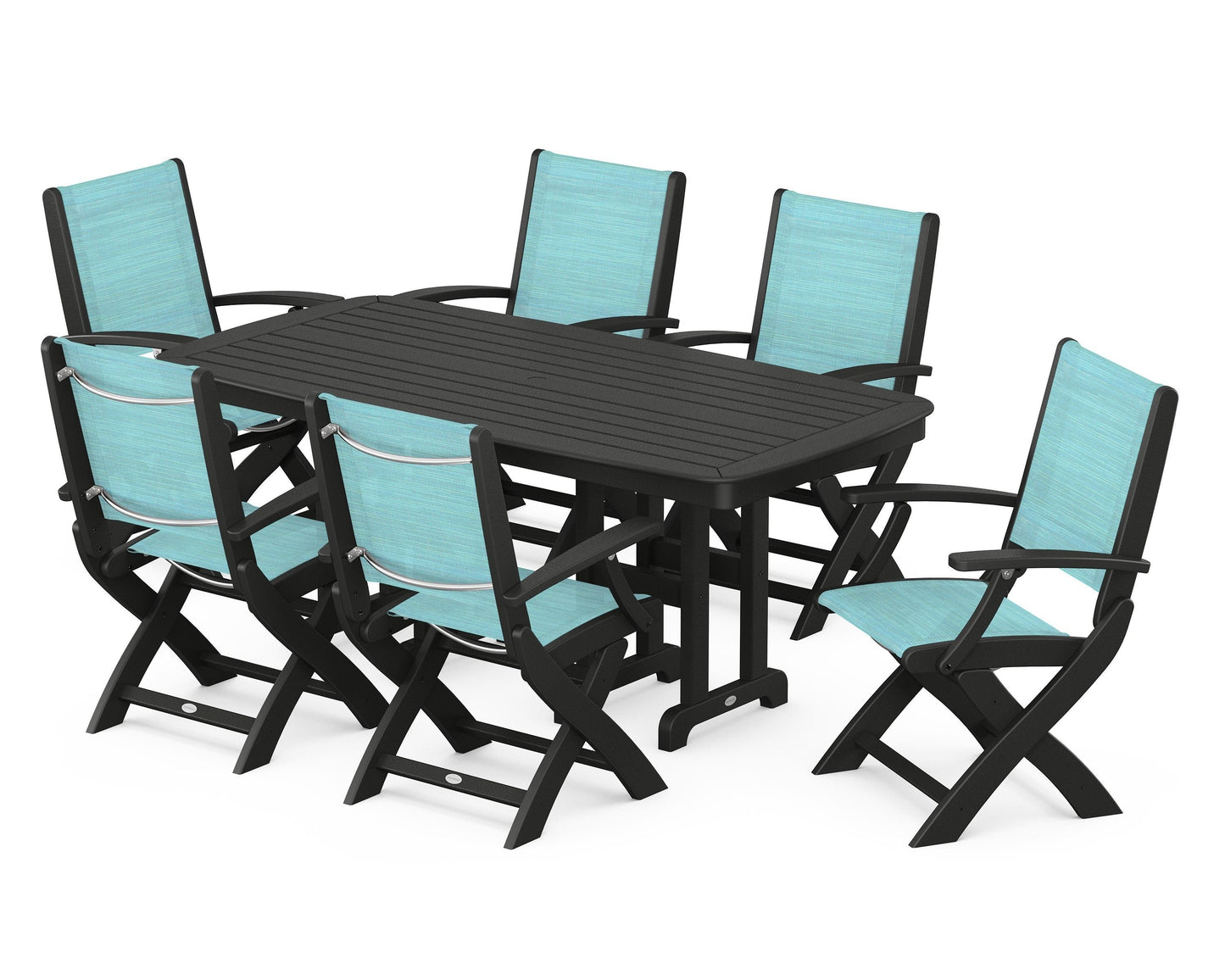 Coastal Folding Arm Chair 7-Piece Dining Set