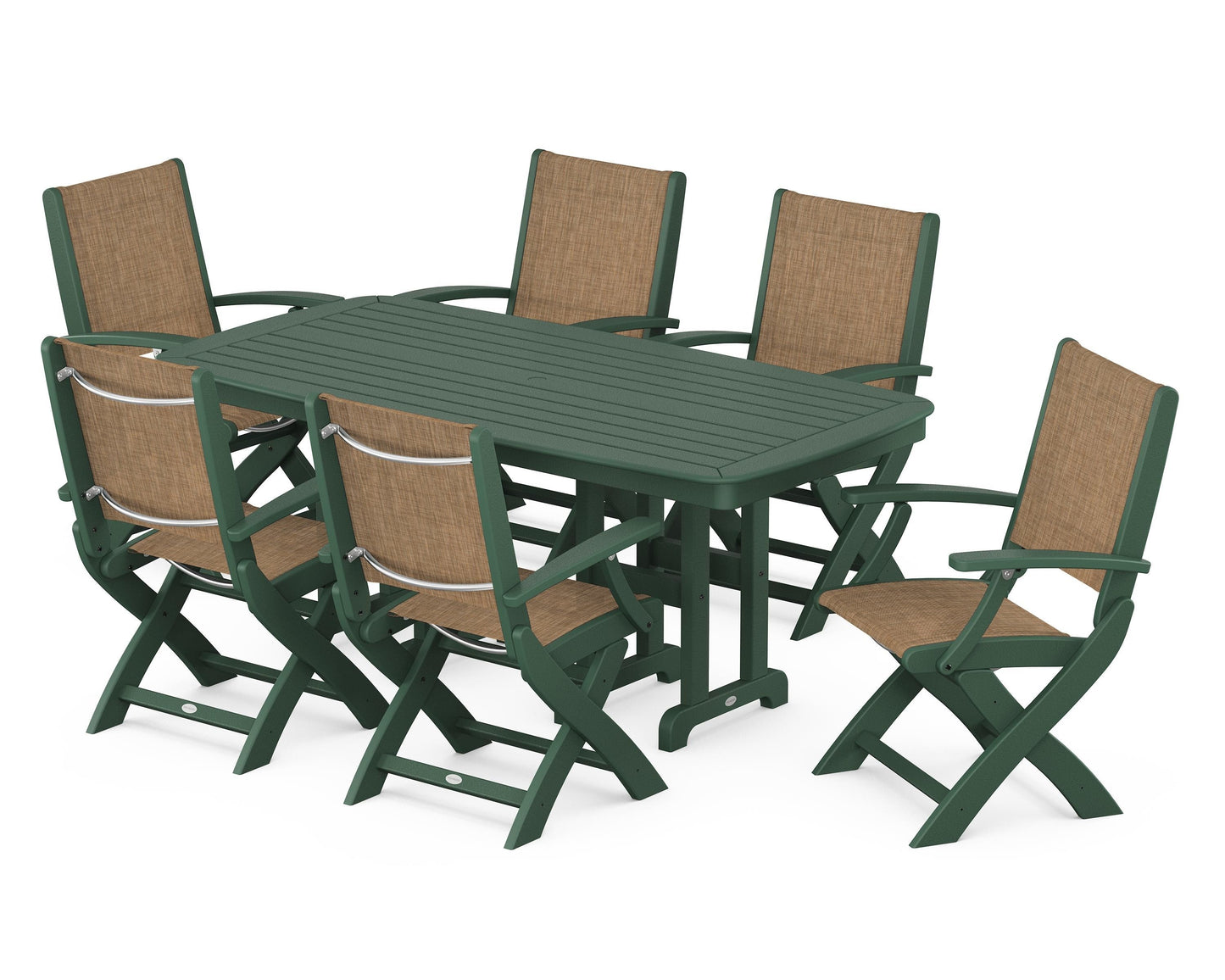 Coastal Folding Arm Chair 7-Piece Dining Set