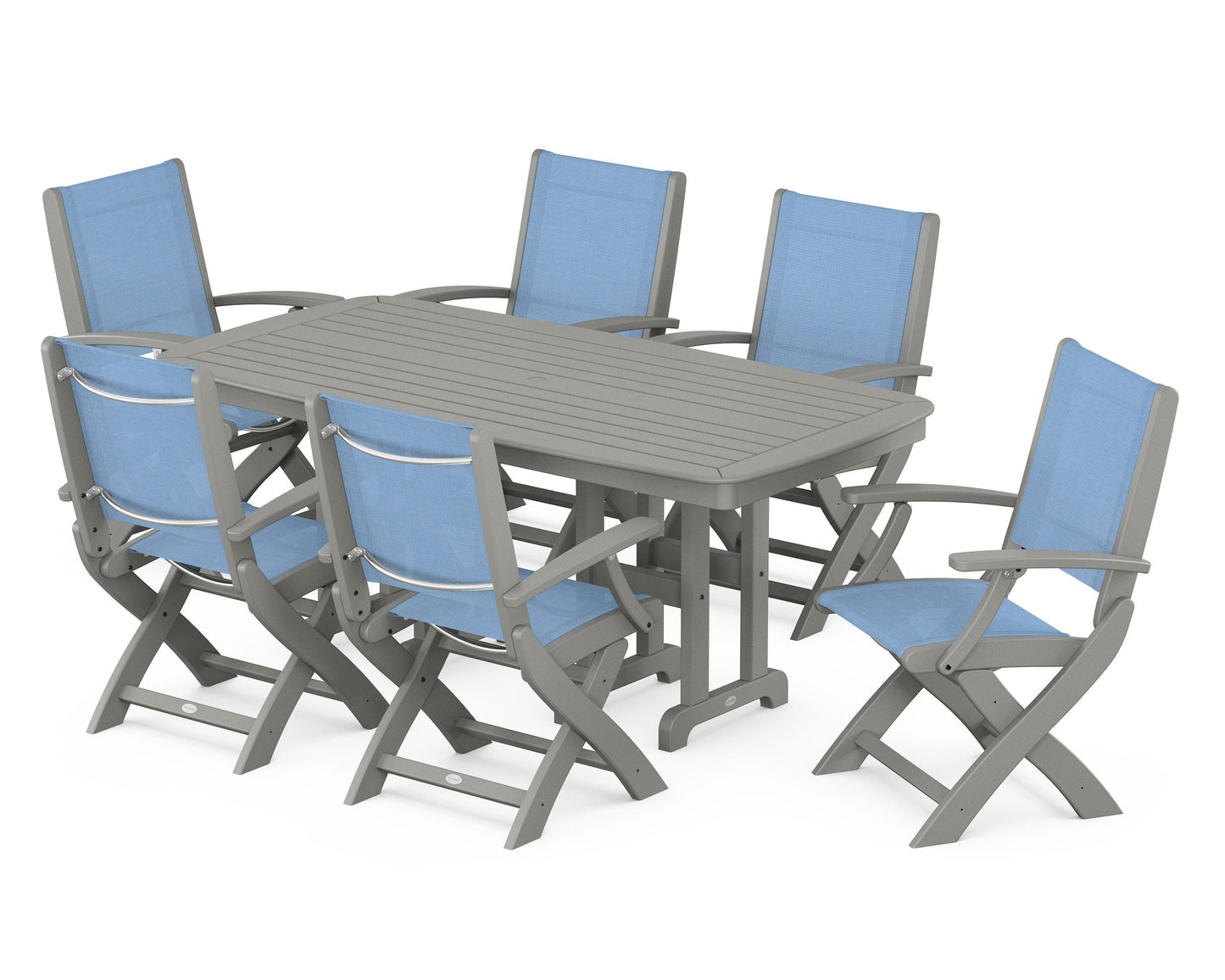 Coastal Folding Arm Chair 7-Piece Dining Set