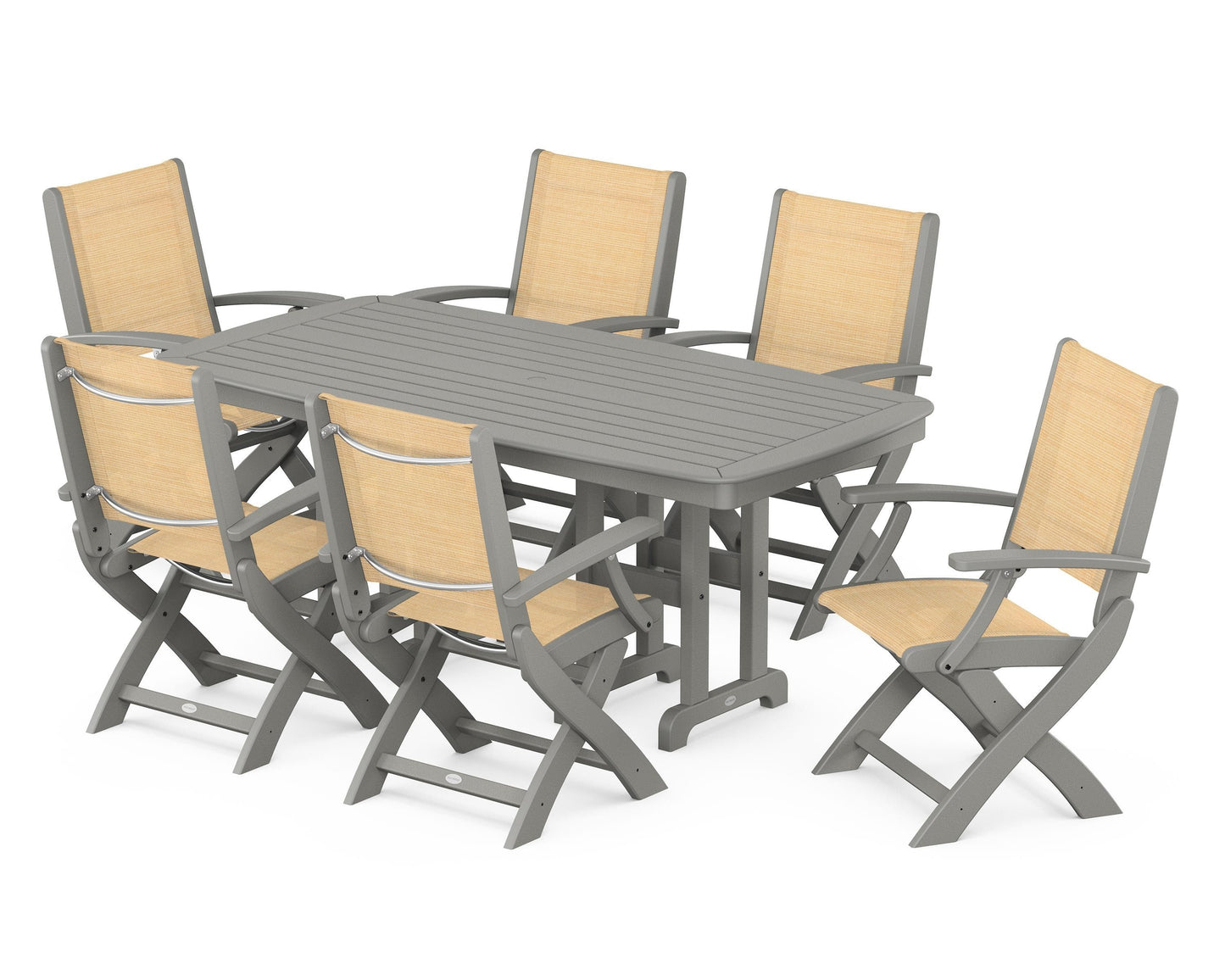 Coastal Folding Arm Chair 7-Piece Dining Set