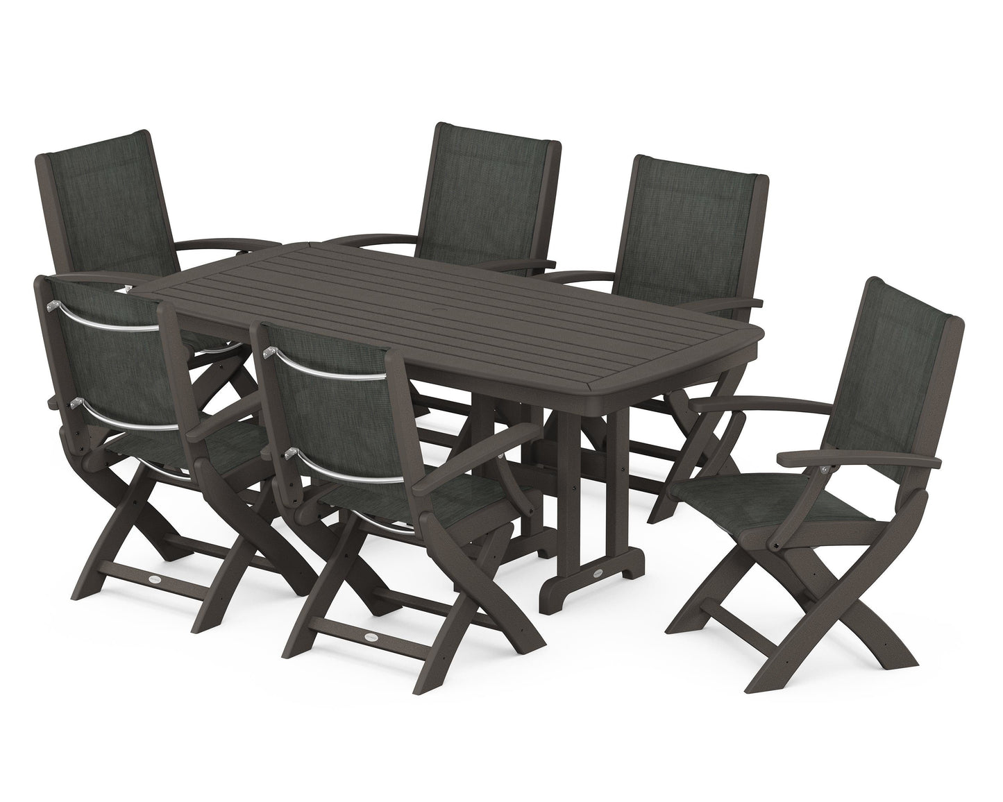 Coastal Folding Arm Chair 7-Piece Dining Set