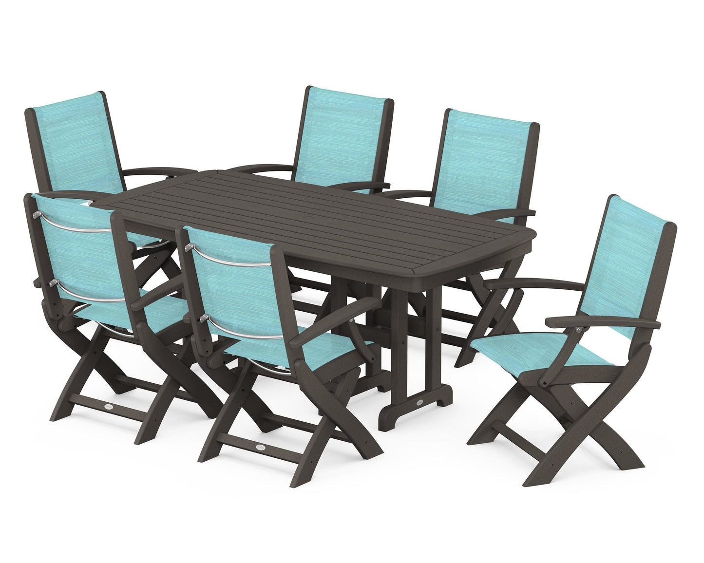 Coastal Folding Arm Chair 7-Piece Dining Set