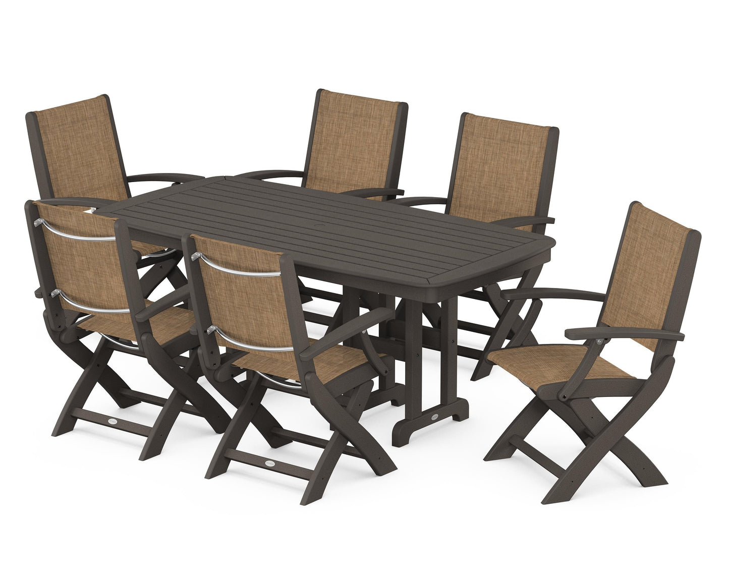 Coastal Folding Arm Chair 7-Piece Dining Set