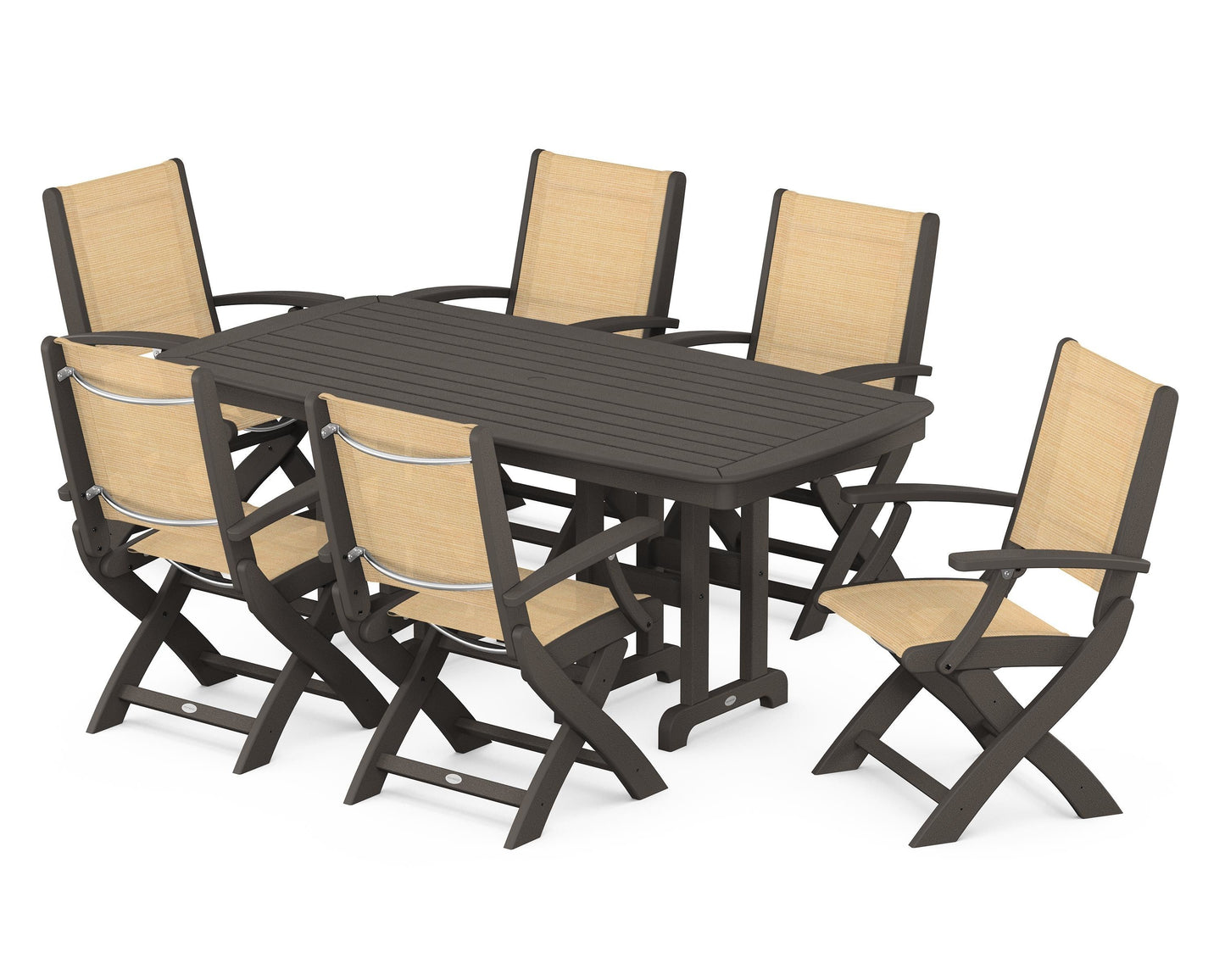 Coastal Folding Arm Chair 7-Piece Dining Set