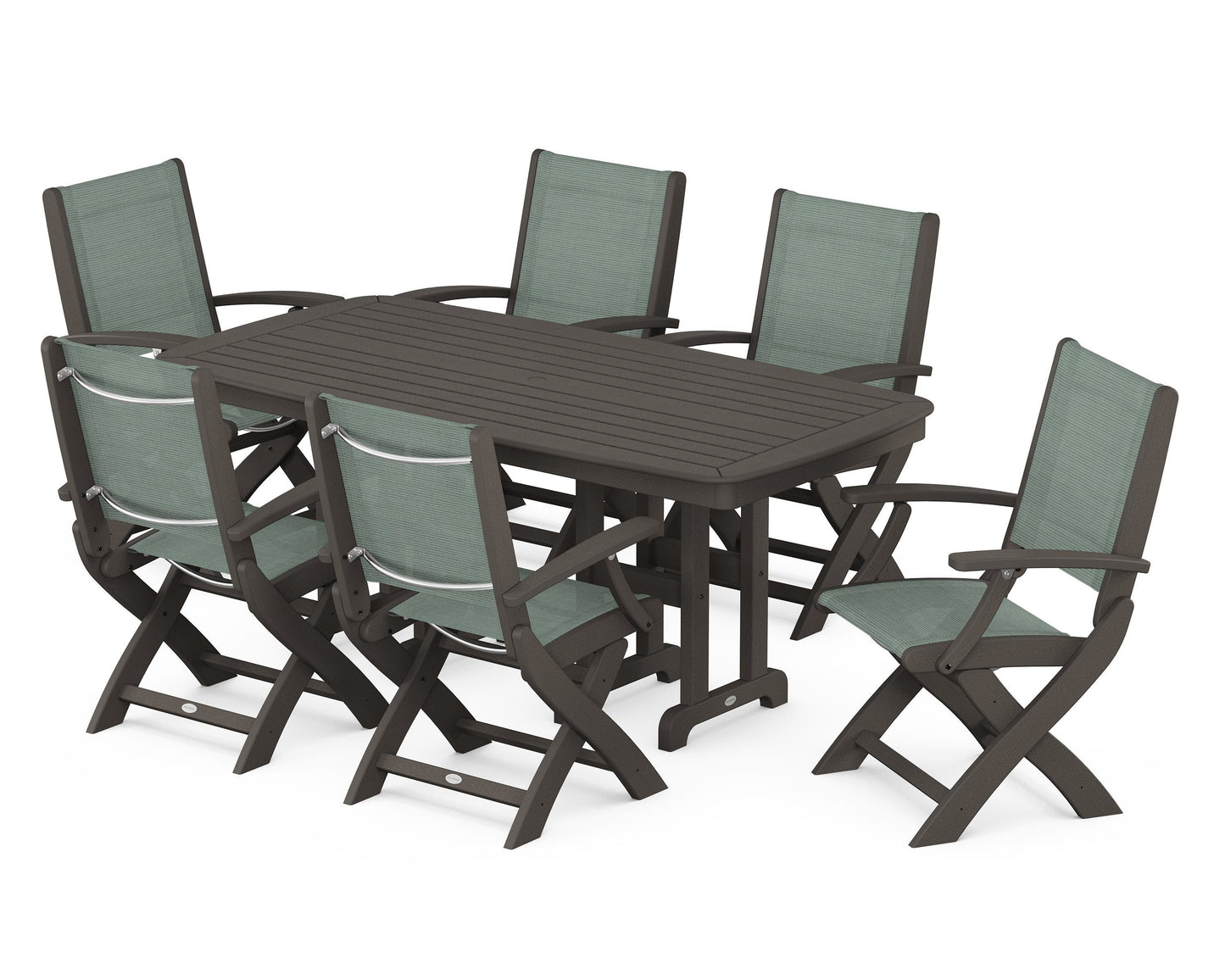 Coastal Folding Arm Chair 7-Piece Dining Set