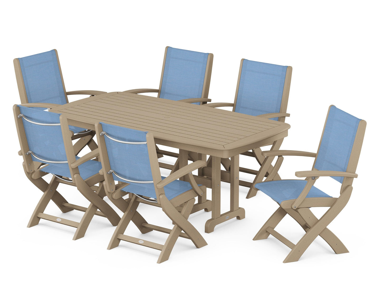 Coastal Folding Arm Chair 7-Piece Dining Set