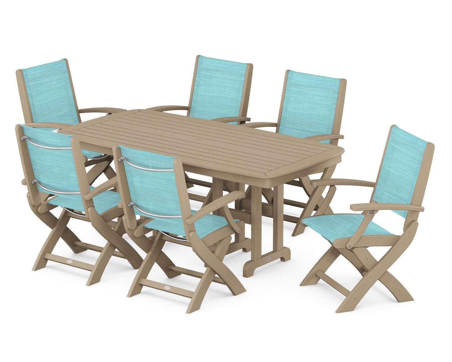 Coastal Folding Arm Chair 7-Piece Dining Set