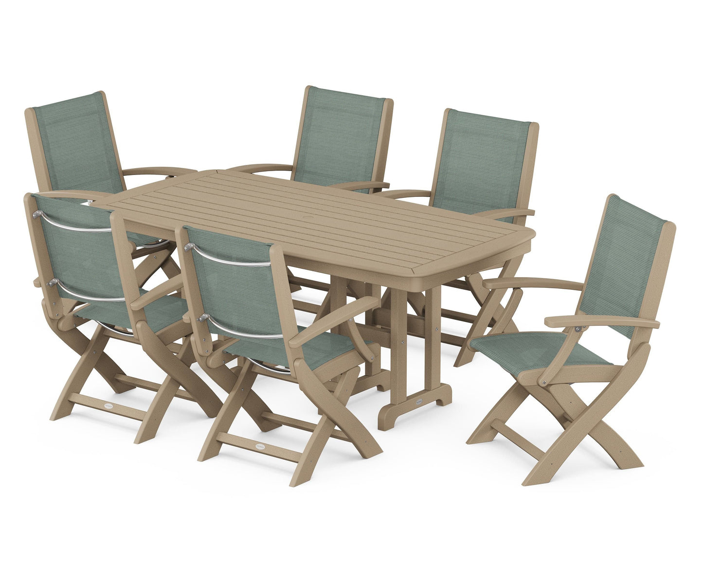 Coastal Folding Arm Chair 7-Piece Dining Set