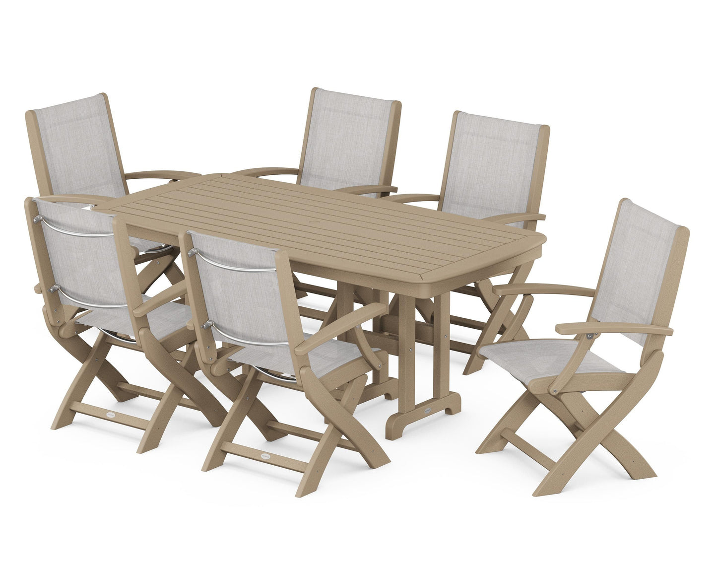 Coastal Folding Arm Chair 7-Piece Dining Set