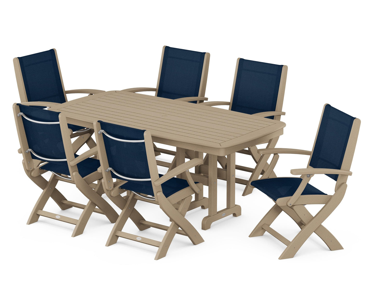 Coastal Folding Arm Chair 7-Piece Dining Set