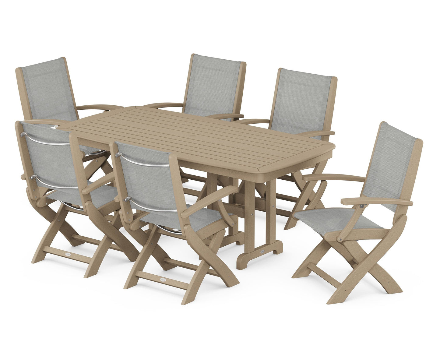 Coastal Folding Arm Chair 7-Piece Dining Set