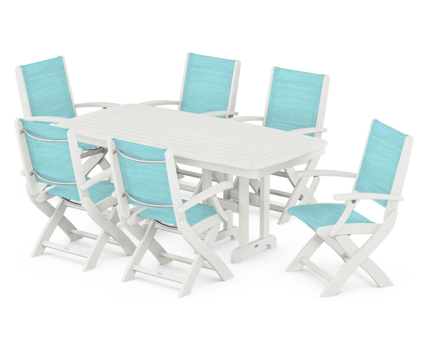 Coastal Folding Arm Chair 7-Piece Dining Set